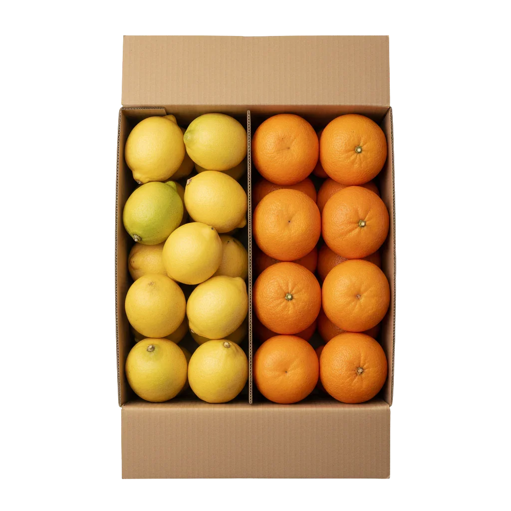 Frische andalusische Zitronen und Orangen von Fincafresh in Karton direkt vom Feld